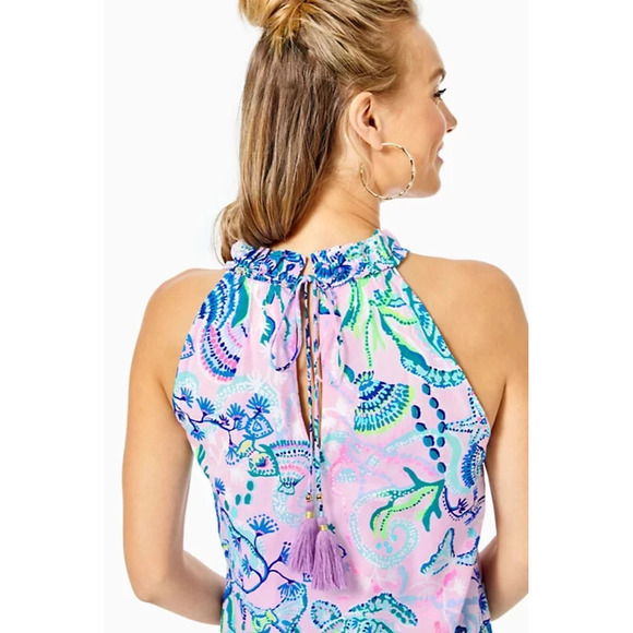 Lilly Pulitzer Everly Maxi Dress Mermaid Halter Ruffle Pink Sleeveless Size XL - Picture 11 of 16